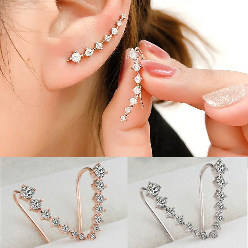 Ladies Crystal Ear Clip Simple Fashion Earrings Ins Style Shiny Earrings Party Accessories