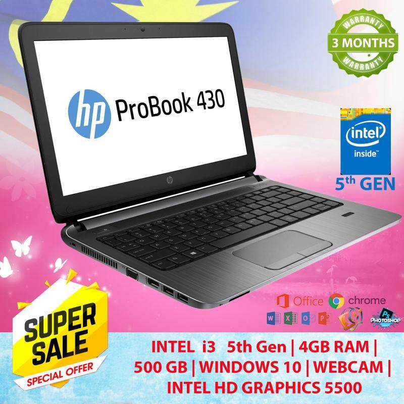 HP ProBook 430 G2 Core i3 5010U (5th Gen) Slim Laptop - 4GB RAM, 500GB HDD, WEBCAM, Intel HD Graphics 5500 - 3 Months Warranty- FREE BAG, MOUSE ,100% ORIGINAL Malaysia