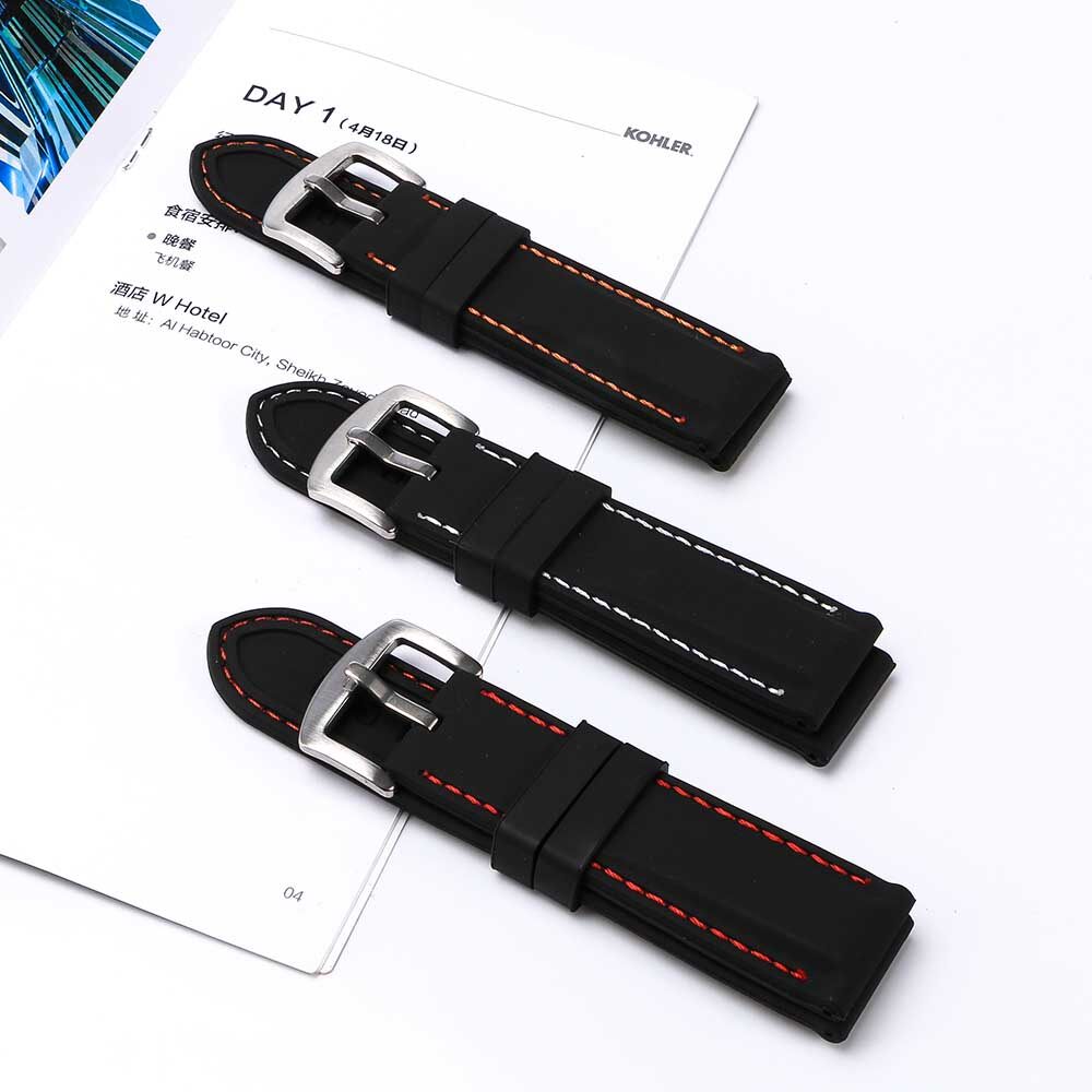 Blcak Universal Sport Rubber Waterproof 20mm 22mm 24mm Watch Band Strap Watch Accs Watchbands