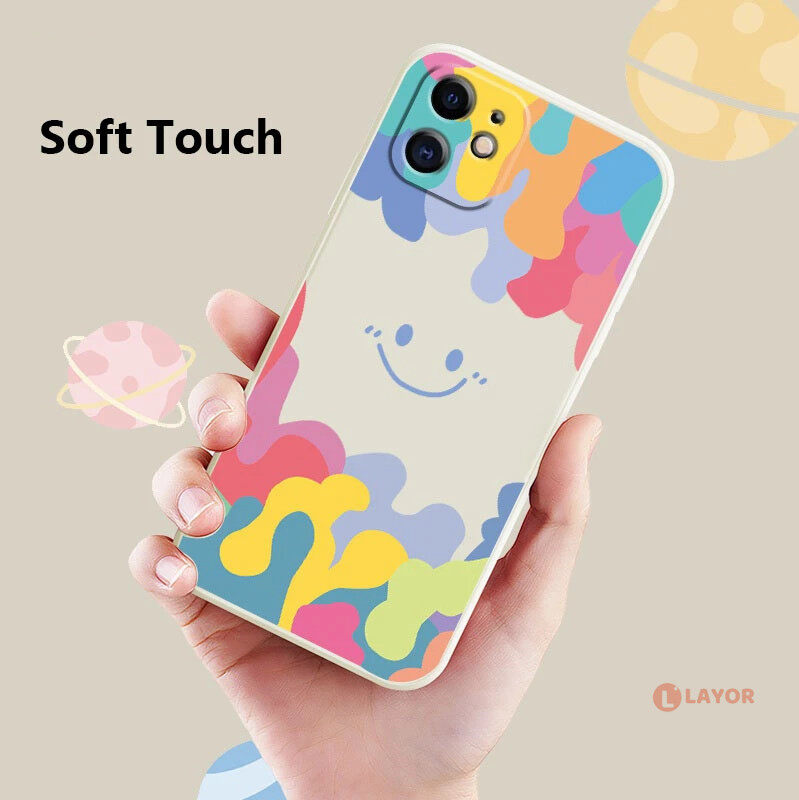 Samsung Galaxy A12 A10 A02s A03s M02s A11 A51 A20S A20 A30 A30s A50s A22(4 G) J7 Pro J7 Prime Square Silicone Colorful Ice Cream Color Smiley Soft TPU Case Layor