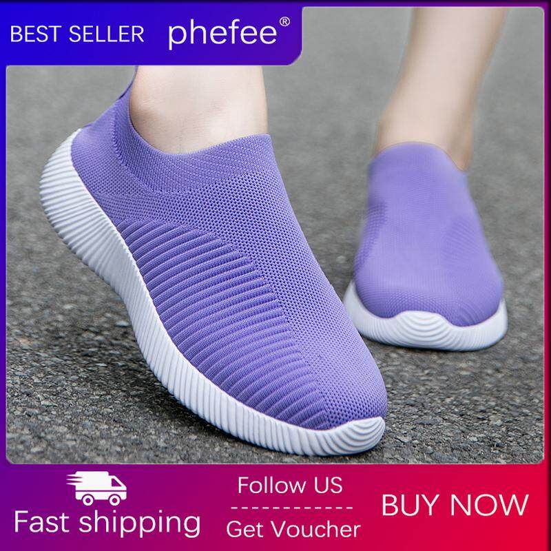 Phefee Sneaker Wanita Sepatu Kaus Kaki Sepatu Olahraga Sepatu untuk Wanita Kasual Sepatu Lari Polos Tidak Ada Tali Sepatu Plus Ukuran 35-43