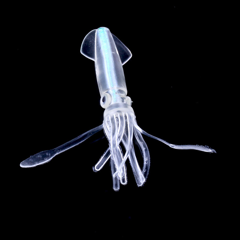 BOKALI 5Pcs Soft Plastic Squid Luminous Green Fishing Bait Fish Lures Saltwater Baits