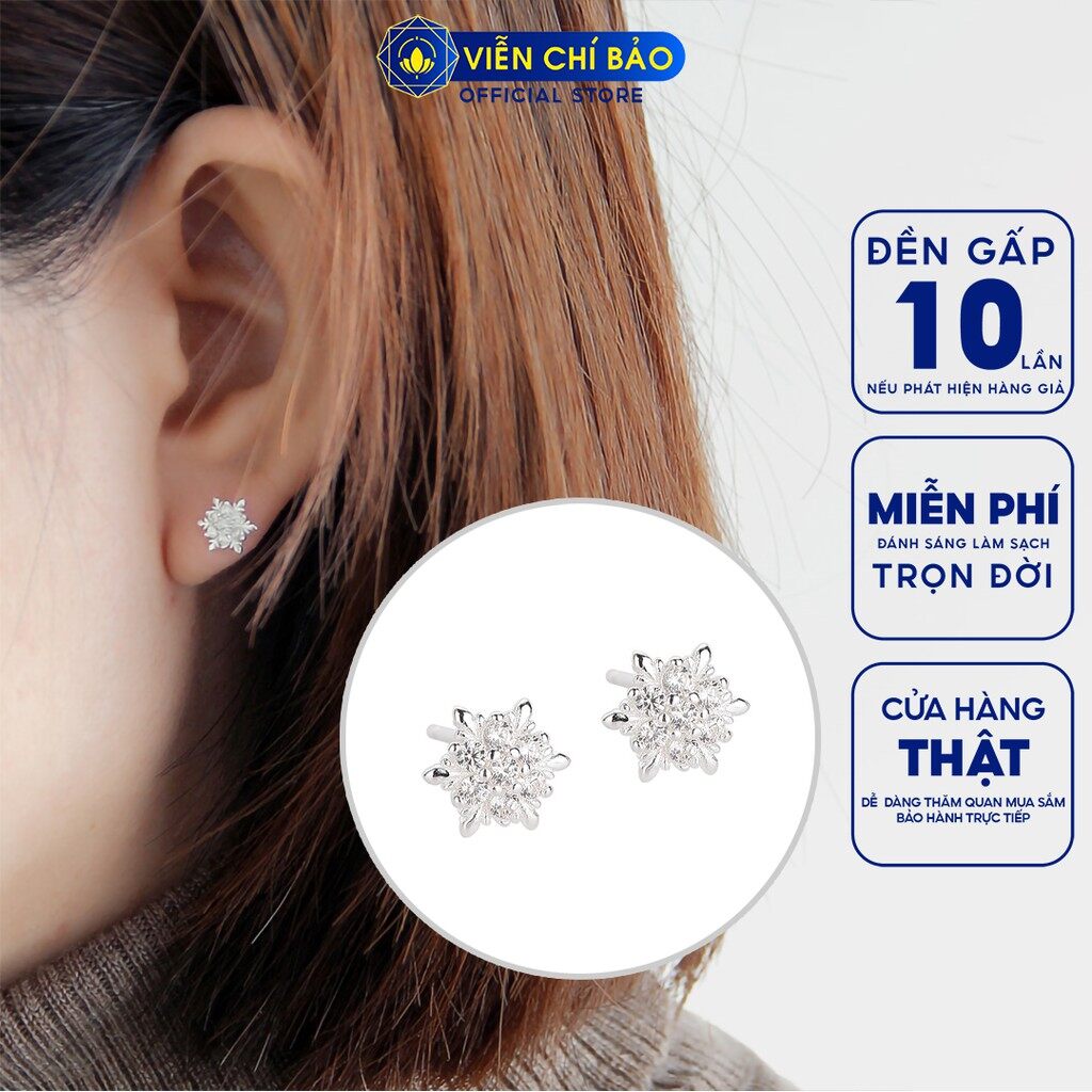 Bông tai bạc nữ hoa tuyết đính đá chất liệu bạc 925 thời trang phụ kiện trang sức nữ Viễn Chí Bảo B400193