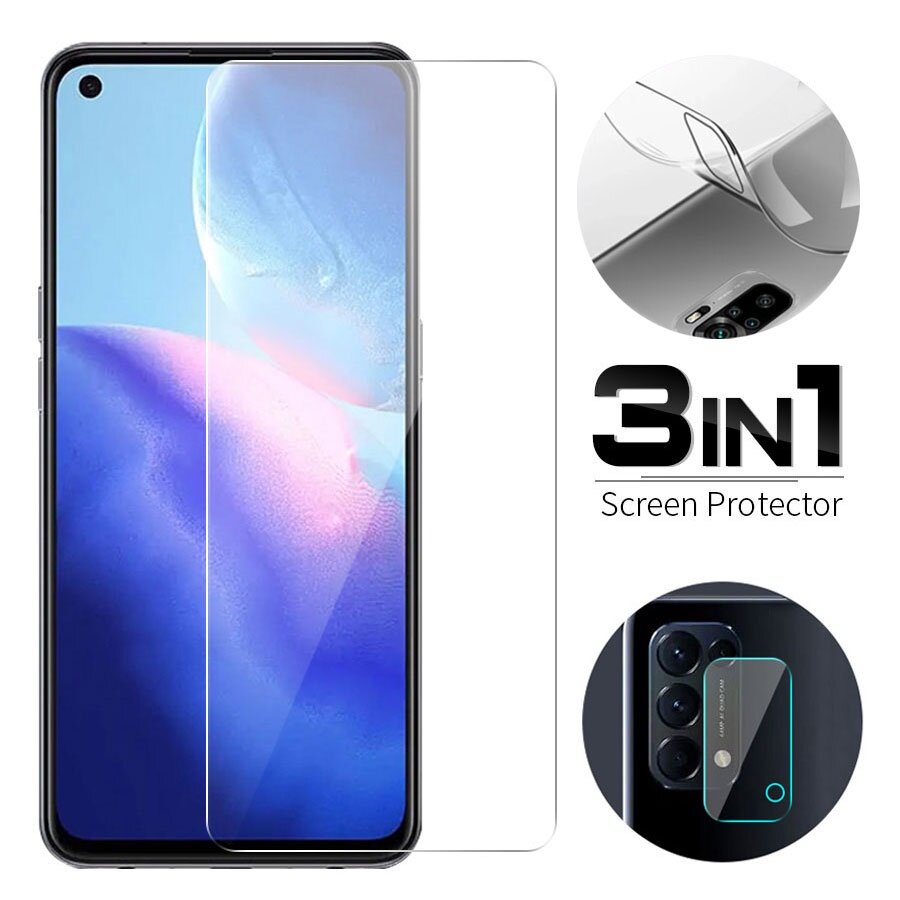 3-in-1 Kính cường lực cho OPPO F11 Pro A7 A5s A12 A9 A15 A15s A3s A5 A74 A54 A52 A33 A53 A32 A53s Reno 4 3 Mặt trước và mặt sau và ống kính máy ảnh Bảo vệ màn hình bằng kính cường lực Phim PPF