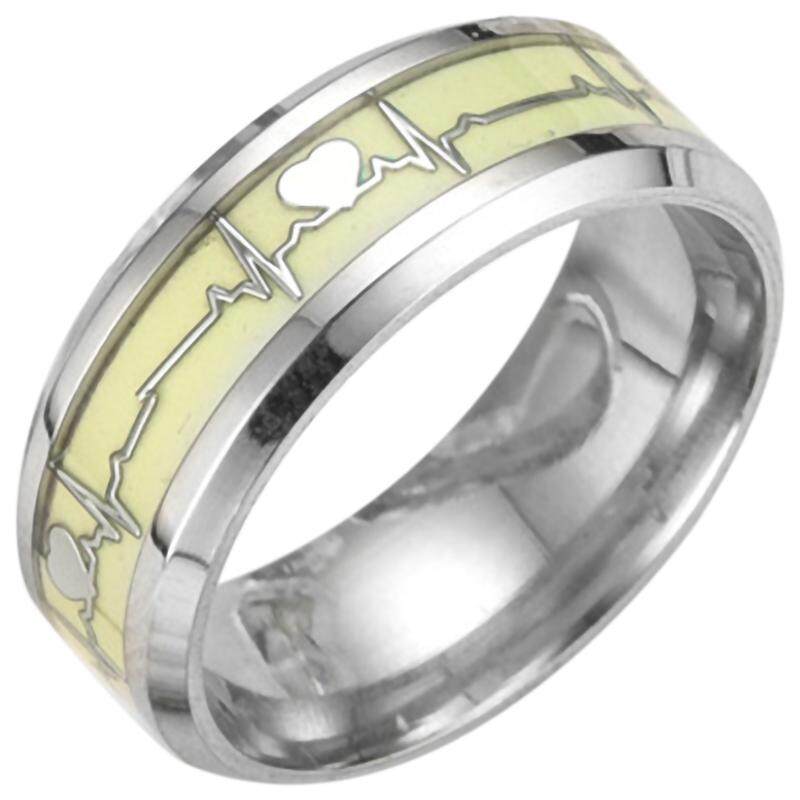 Luminous แหวน Ecg สแตนเลสแหวนสัญญาแหวนจังหวะการเต้นหัวใจเรืองแสงเครื่องประดับสำหรับผู้ชายผู้หญิง