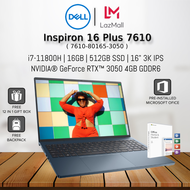 Dell Inspiron 16 Plus 7610-80165-3050 16 3K 100% sRGB Laptop ( i7-11800H, 16GB, 512GB SSD, RTX3050 4GB, W10 ) Malaysia