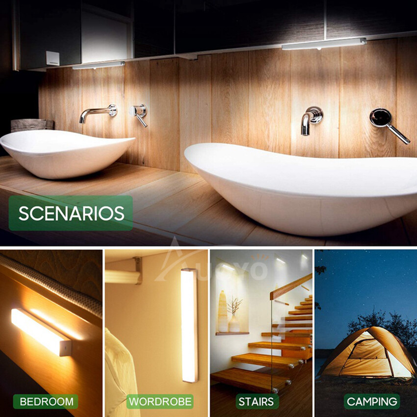 Auoyo Magnet LED Light Desk Lights Wireless Wall Lights Wardrobe Night Light Motion Sensor USB Lamp Bar Lighting for Dormitory Kitchen Bathroom Bedroom Stairs Cabinet Cupboard Strip Lights Handheld Flashlight 2 Modes White Warm Light