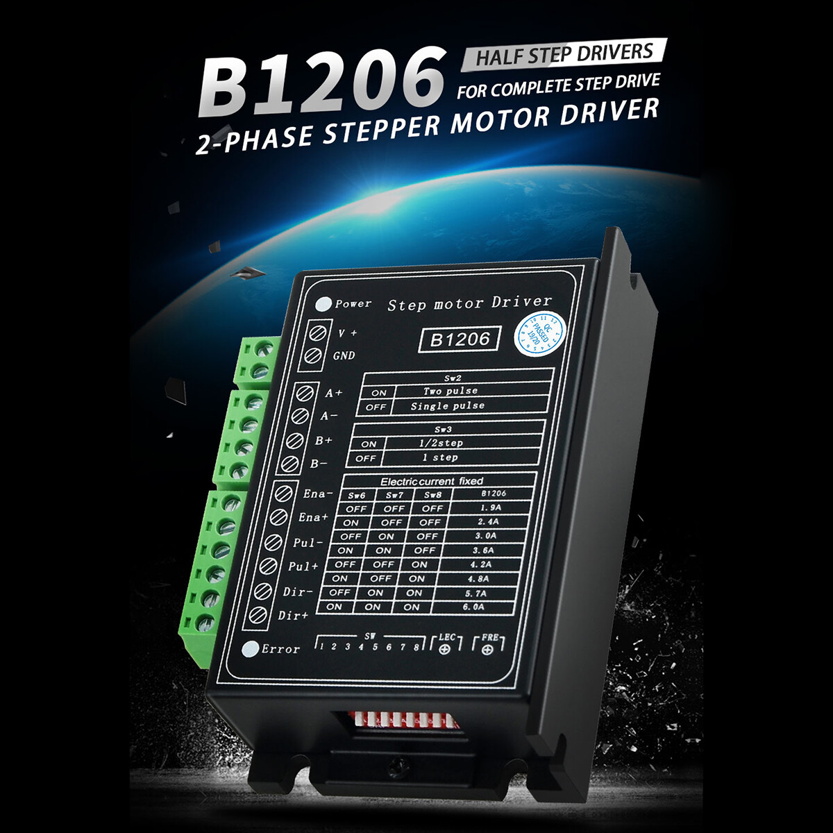 Aibecy B1206 Full/Half Step Driver 2-Phase Stepper Motor Driver Driving Voltage 20V-120VDC Current 6A Fannlady