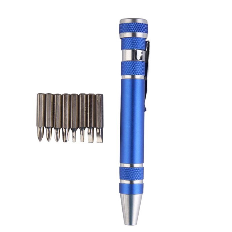 Multi-function Screwdriver Tool Pen Aluminum Alloy Screwdriver 8-in-1 Precision Screwdriver Set Convenient Pen Repair Tool 1Set