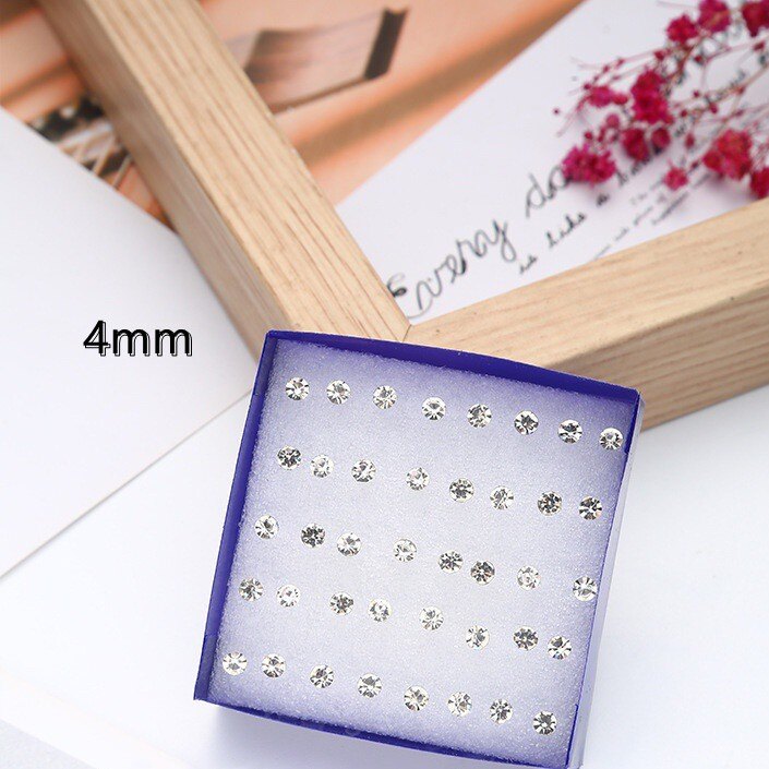Beautiful Girl 20 Pair Fashion Crystal Stud Earrings with Plastic Box Rhinestone Ear Studs for Women Men Promotion Gifts