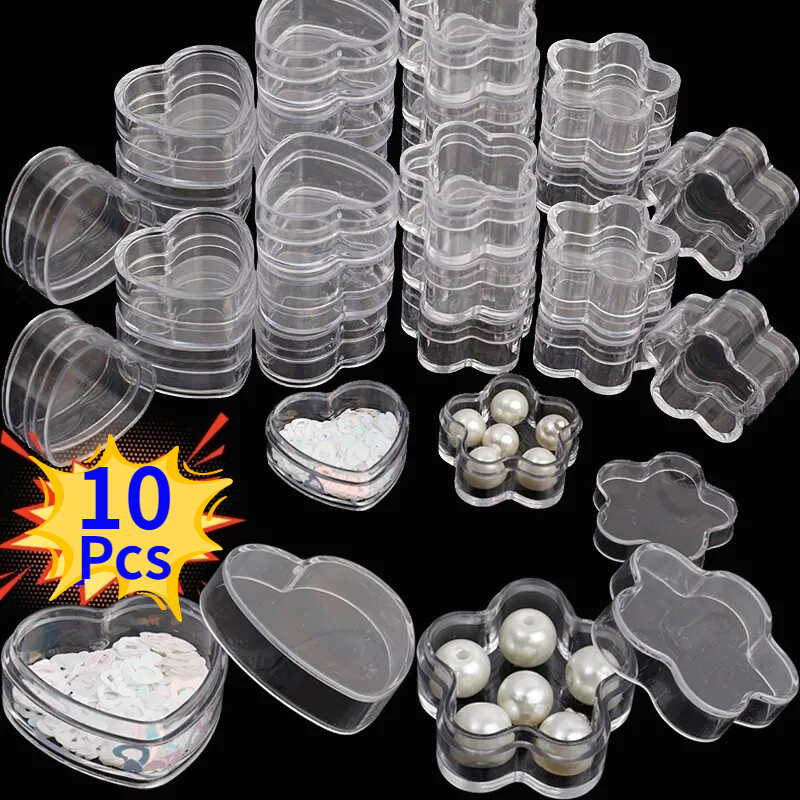 10pcs trong suốt Nhỏ Lưu Trữ nhựa hộp Acrylic rõ ràng trái tim hộp thuốc chống ẩm trường hợp nhỏ tự làm đồ trang sức bao bì di động
