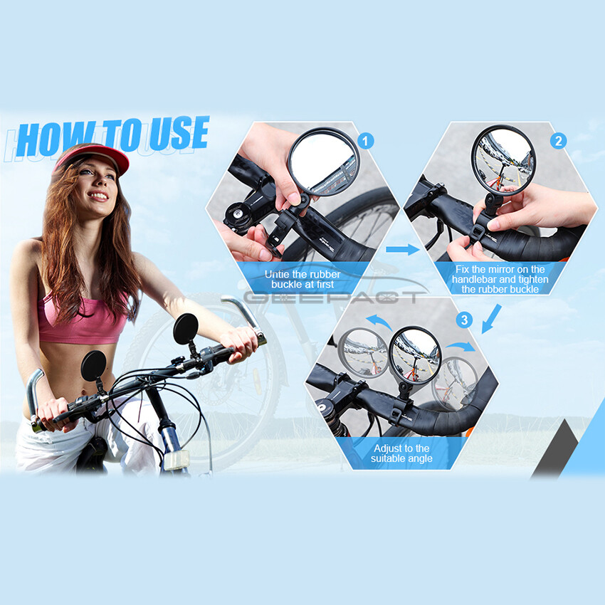 Geepact Rearview Mirror 2 PCS Bicycle Mirror Handlebar Rearview Mirror Wide Angle 360°Rotate Looking Glass Universal Cycling Bicycle Rear View Mirror for E-bike MTB Scooter Motorcycle Road Bike Ordinary Bikes etc.