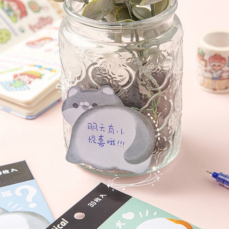 30 Sheets Cute Cartoon Pet Butt Shape Sticky Notes Student Tearable Memo Pad