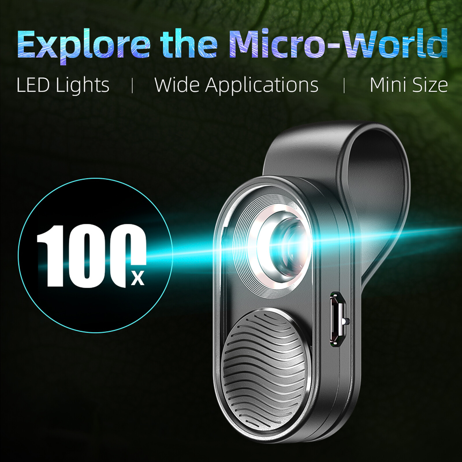 APEXEL APL-MS001 Kính Hiển Vi Điện Thoại Thông Minh Mini Cầm Tay 100X Độ Phóng Đại Đèn LED Tích Hợp Với Kẹp Phổ Quát, Bảng Mạch Kiểm Tra Trang Sức Dệt Cho Thăm Dò Thực Vật