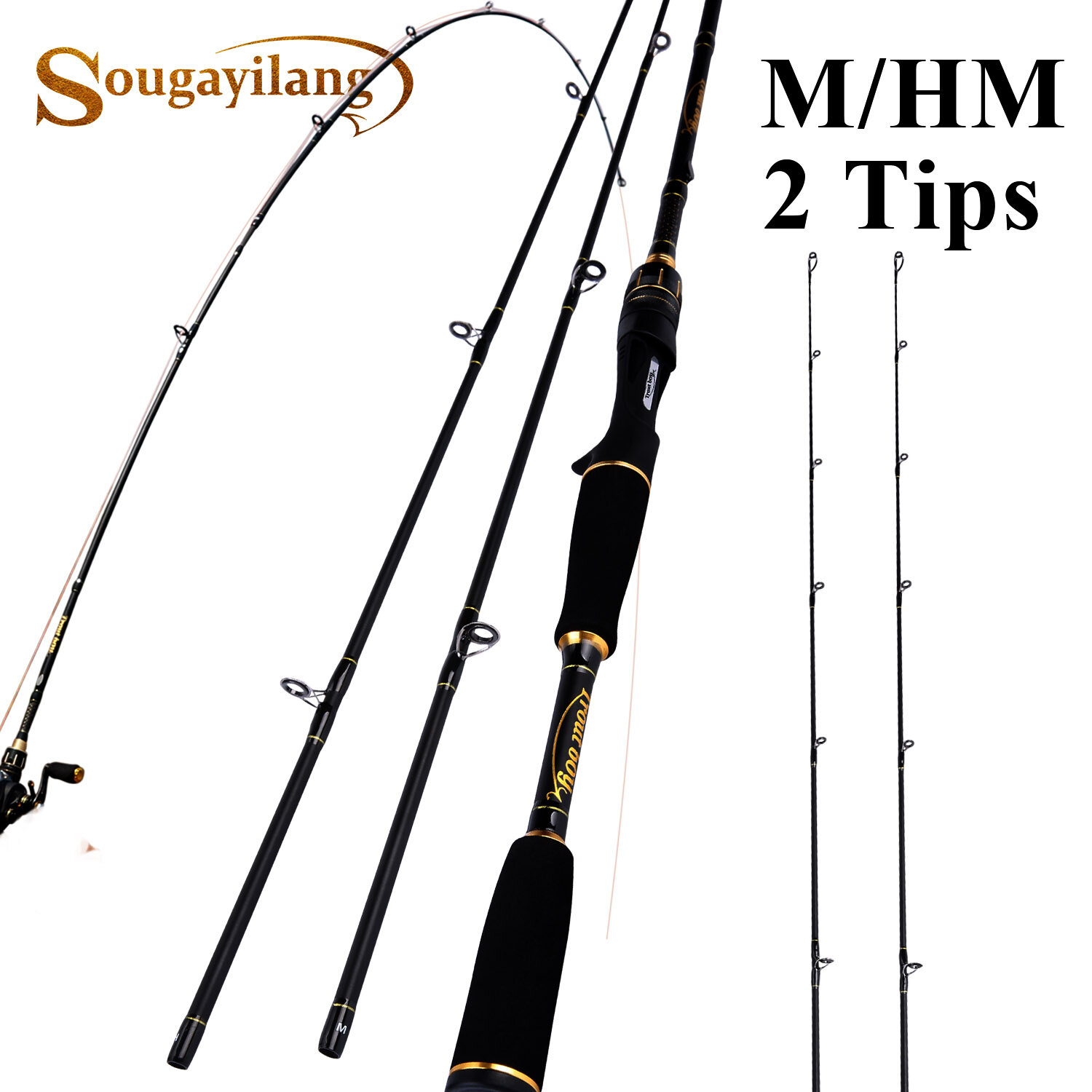 Sougayilang High Carbon 2 Section with 2 Tips M HM 1.8m 1.98m 2.1m Fishing Rod  Spinning Casting for Salwater and Freshwater Fishing Stick