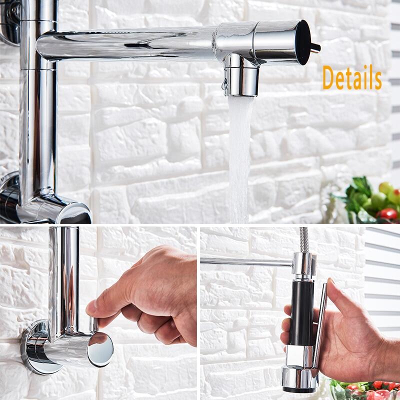 Spring Black Kitchen Faucet Pull Down Chrome Single Cold Wall Mounted Kitchen Taps Dual Function Sprayer Taps