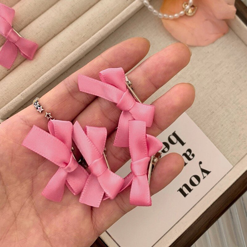 2/8 cái kẹp trán Kẹp Tóc BB nhỏ nơ ruy băng màu hồng kẹp tóc bện kẹp tóc dễ thương ngọt ngào Phong Cách Instagram cho nữ phụ nữ