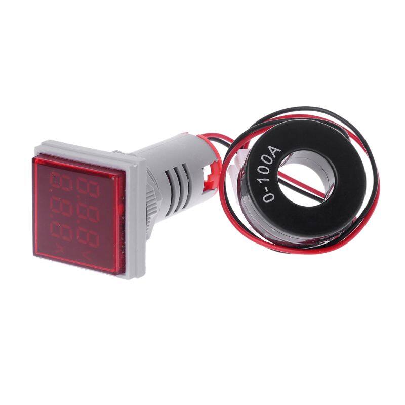 Square LED Digital Dual Display Voltmeter & Ammeter Voltage Gauge Current Meter AC 60-500V 0-100A