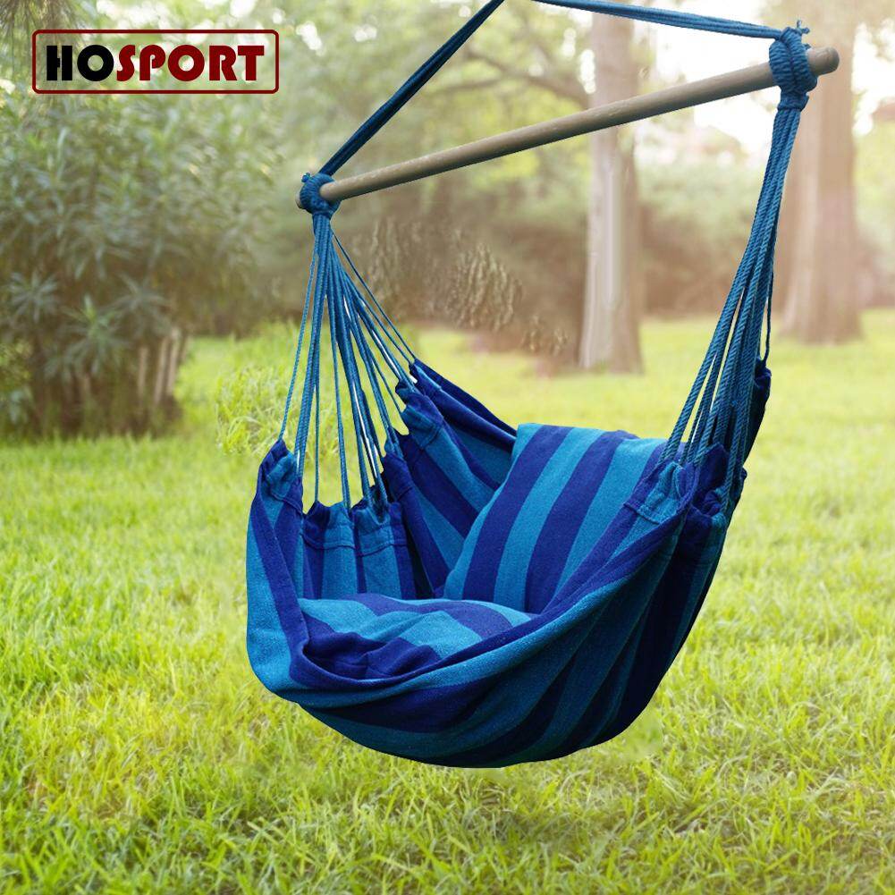 [HOSPORT] Portable Canvas Hammock Chair Swing Indoor Garden Sports Home Travel Leisure Hiking Camping Stripe Hammock Hanging Bed