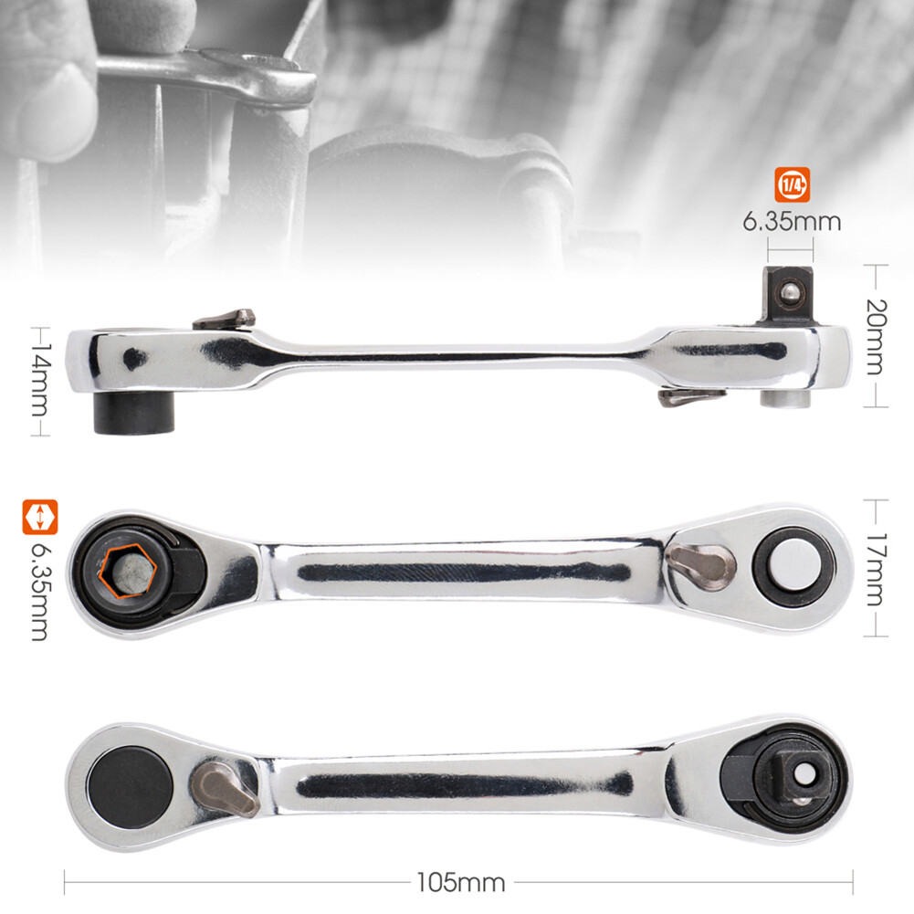 Xiaxuannai®Mini 1/4Inch Ổ Cắm Nhanh Hai Đầu Cần Cờ Lê Bánh Cóc Dụng Cụ Mũi Tuốc Nơ Vít