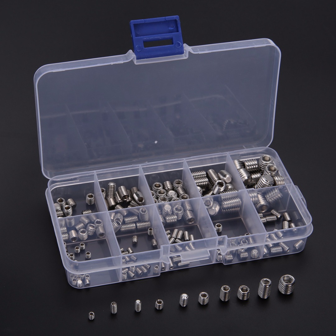 Bokali 200pcs stainless steel hex socket set screw grub screws assortment kit m3-m8