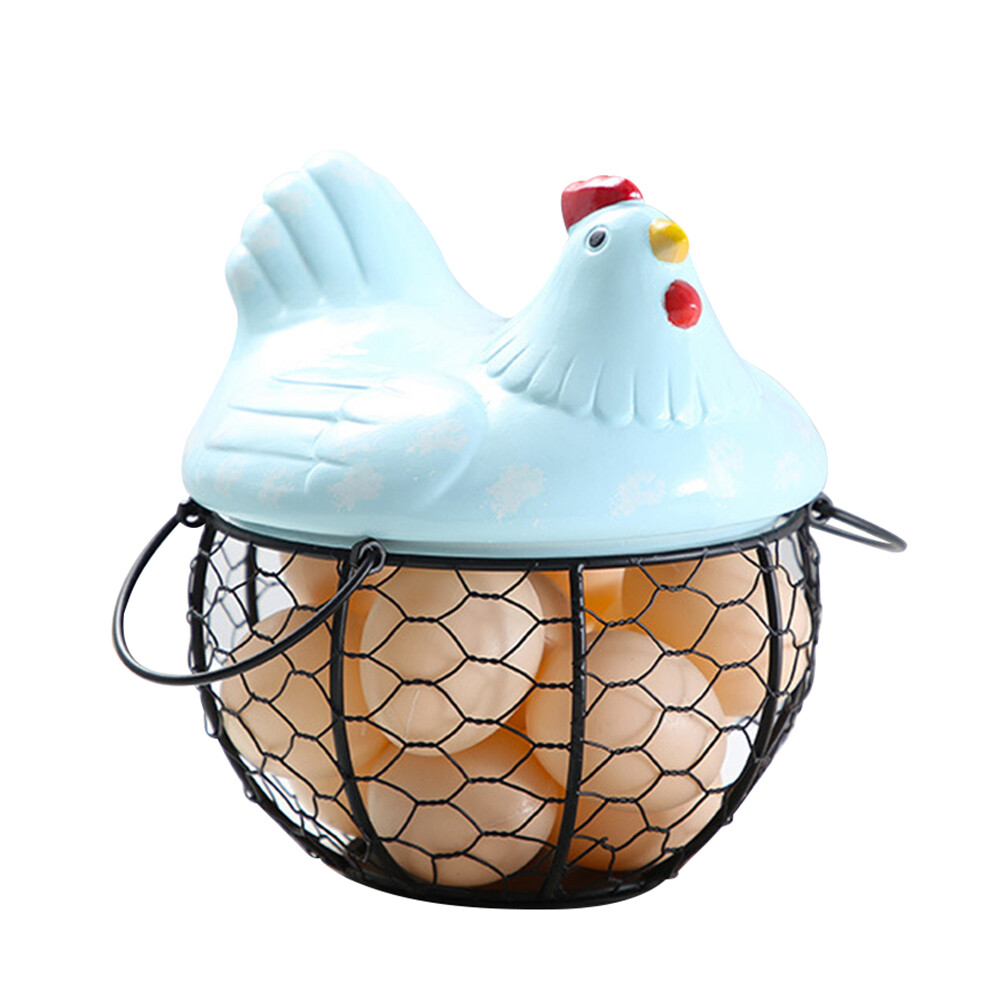 Terylin Iron Ceramic Hen Ornament Egg Fruit Storage Basket Container Kitchen Supplies