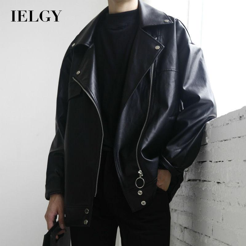IELGY Men's Korean style motorcycle leather jacket loose youth short jacket couple