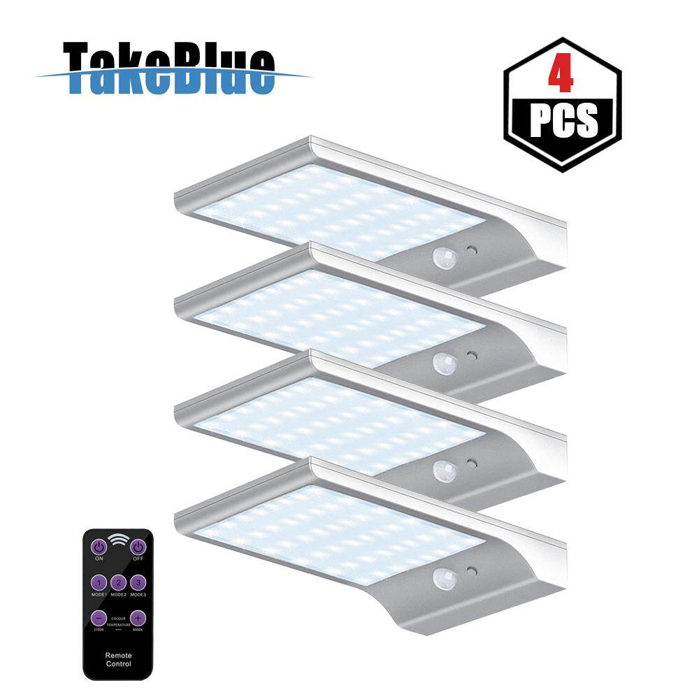 TakeBlue 48 LED Không Dây Chống Nước Năng Lượng Mặt Trời Cảm Biến Chuyển Động Đèn Ngoài Trời Có Điều Khiển từ xa Mờ Ánh Sáng Mà Không Cần Nối Dài Cần 4 Gói