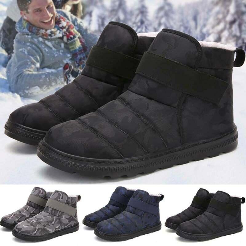 Mens Winter Warm Snow Boots Faux Fur Lined Booties Quilted High Top Camo Shoes