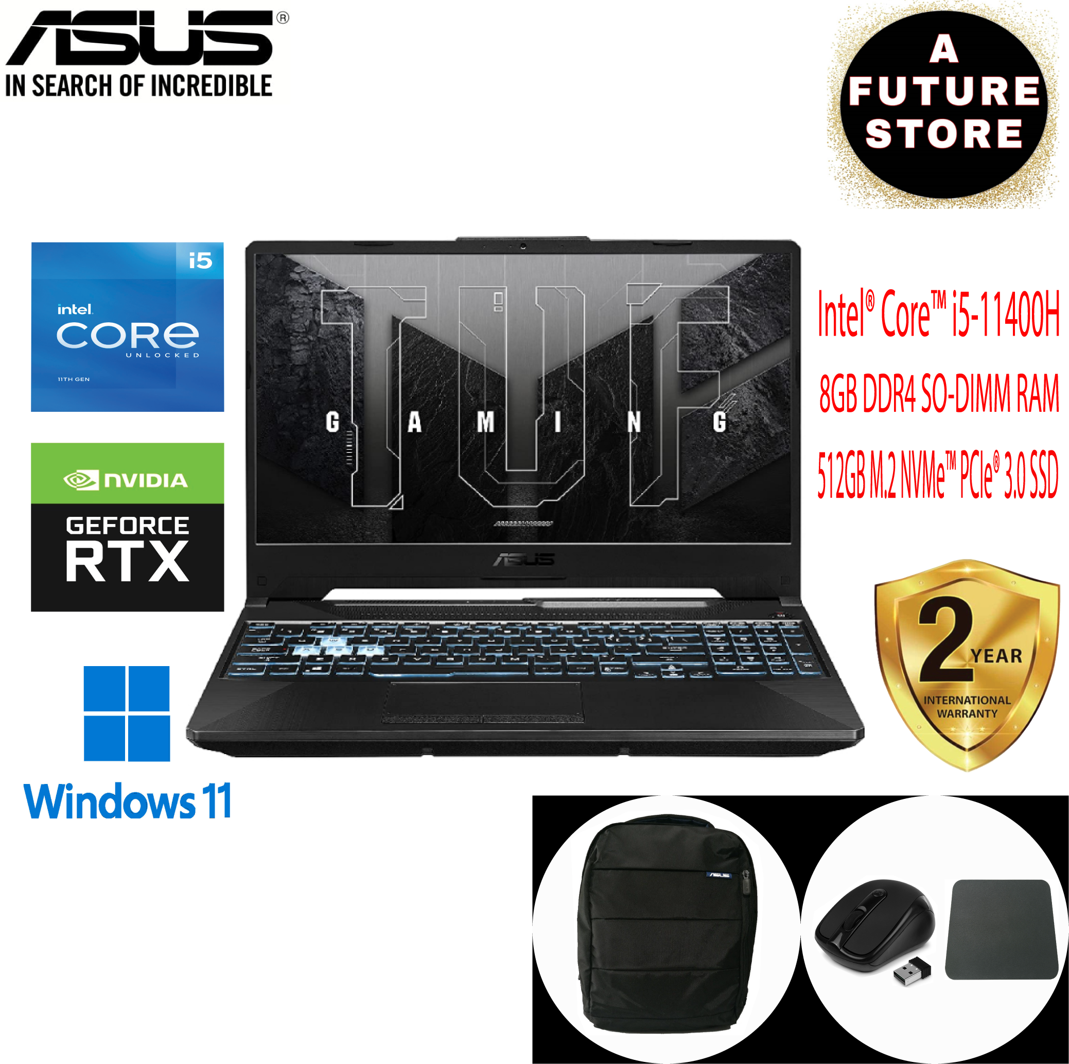Asus TUF Gaming F15 FX506H-FHN006W 15.6'' FHD 144Hz Gaming Laptop ( I5 ...