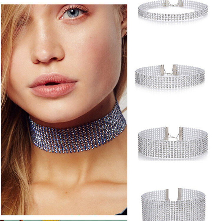 【thebestlove88】New Crystal Rhinestone Choker Necklace Women Wedding Accessories Silver Color Chain Punk Gothic Chokers Jewelry Collier Femme