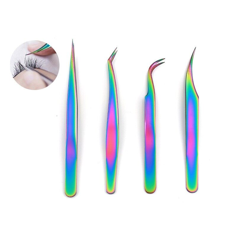 Stainless Steel Eyelashes Tweezers Professional For Lashes Extension Eyebrow Tweezers Curved Straight Nipper Makeup Tools