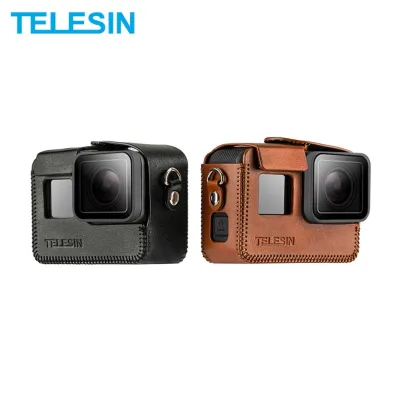 TELESIN PU Leather Case Frame Cover Protector Lanyard Strap for GoPro HERO 8 BLACK