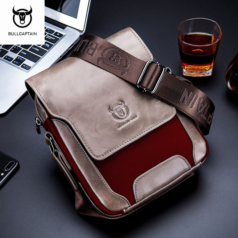 Bullcaptain Đeo Vai Da túi đưa thư nam của thời trang kinh doanh 7.9 inch Túi đựng máy tính bảng đa chức năng thoáng khí chống trầy xước Túi Messenger