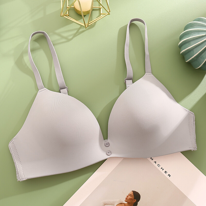 Finetoo french seamless bra women smooth fabric triangle cup bra push up bra sexy friendly thin cup girls' one piece underwear 34-42 cup