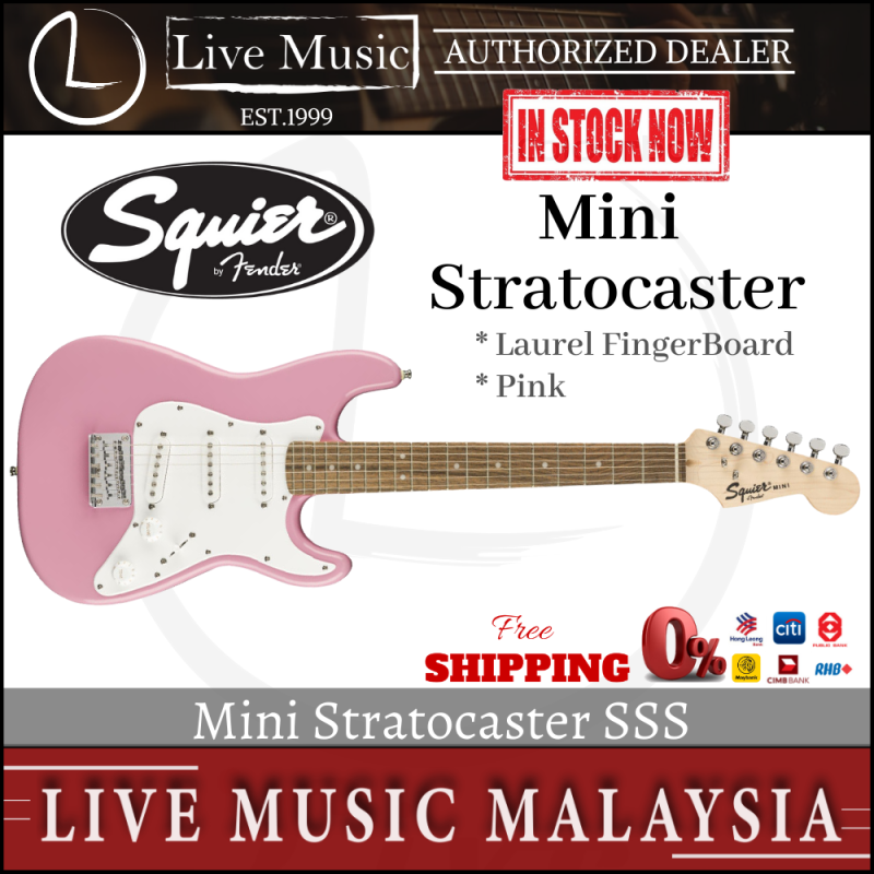 Fender Squier Mini Stratocaster Electric Guitar, Laurel Fretboard - Pink Malaysia