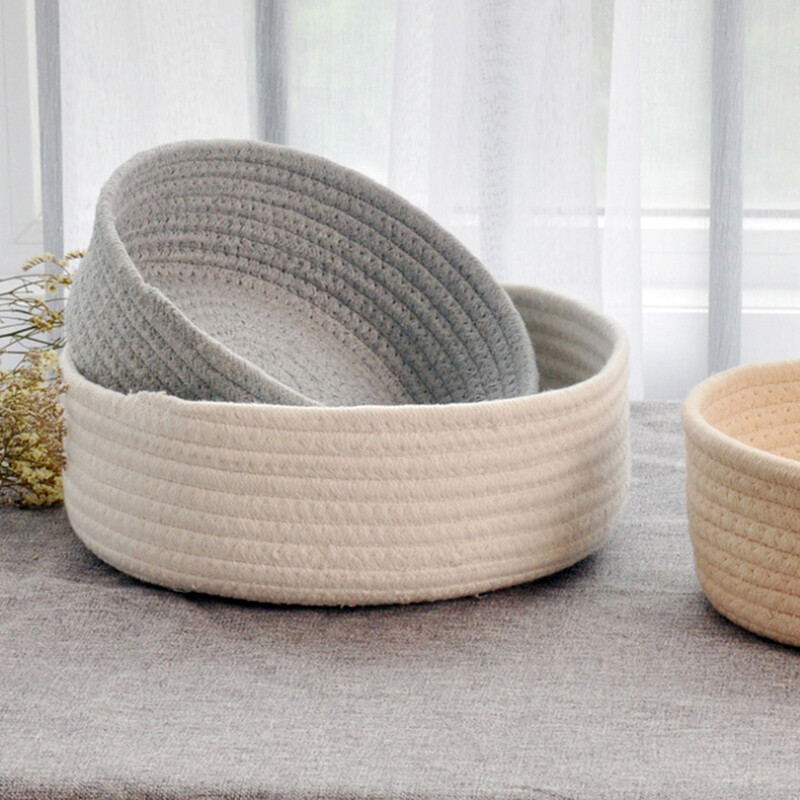 {hot} Round White Gray Small Hand Woven Basket Bedside Tabletop Snacks Storage Basket Cosmetics Coffee Table Storage Baskets