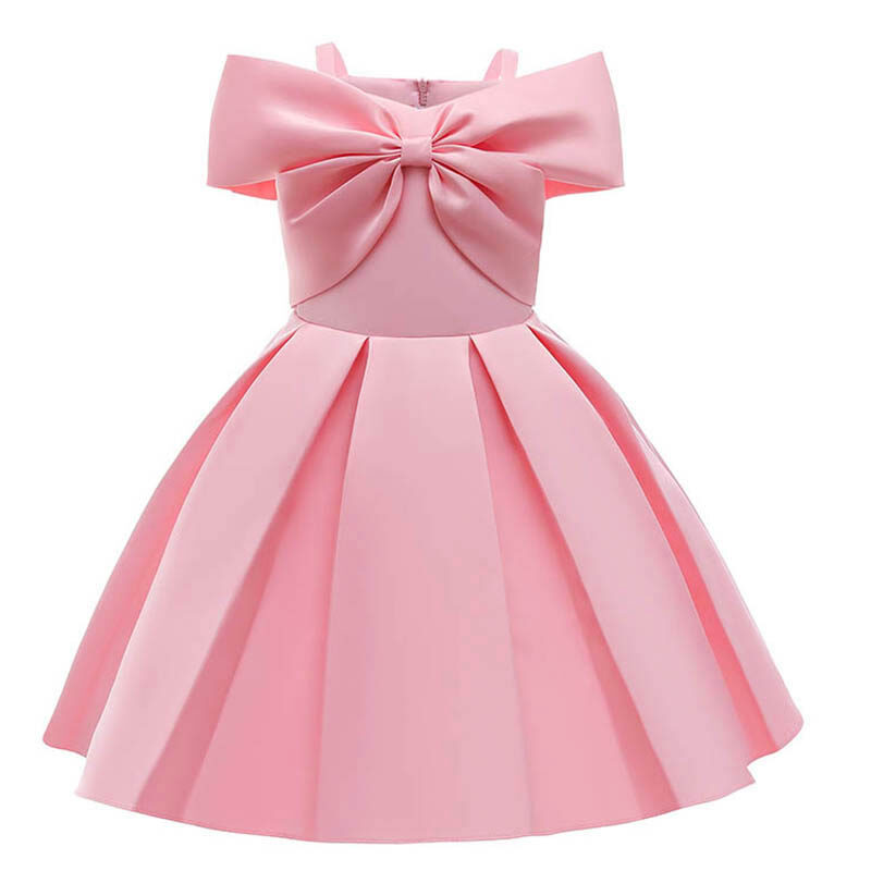 MQATZ Summer Kids Evening One Shoulder Dress For Girl Children Costume Solid Party Princess Dresses Girls Vestido Wedding Big Bow 3-10 Years L5248