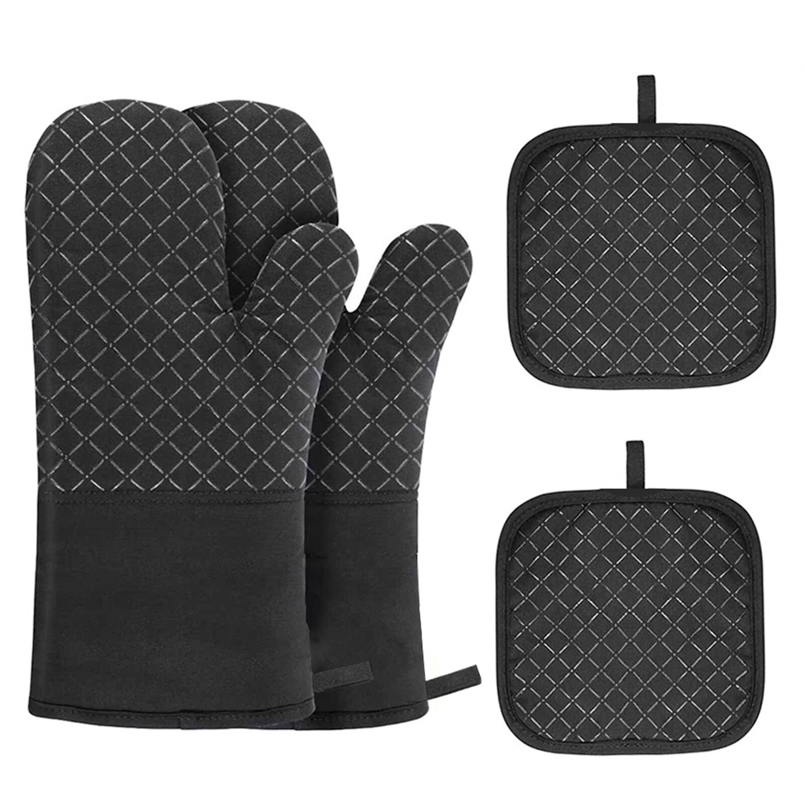 GoGo Out Oven Mitts and Pot Holders 4pcs Set Heat Resistant Oven Gloves and Hot Pads Potholders for BBQ Kitchen Baking Cooking Grilling