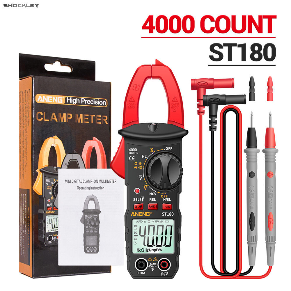 Shockley Digital Clamp Meter Multimeter Tester 4000 Counts Amp Ohm Volt Meter Measures AC Current AC/DC Voltage Capacitance Resistance