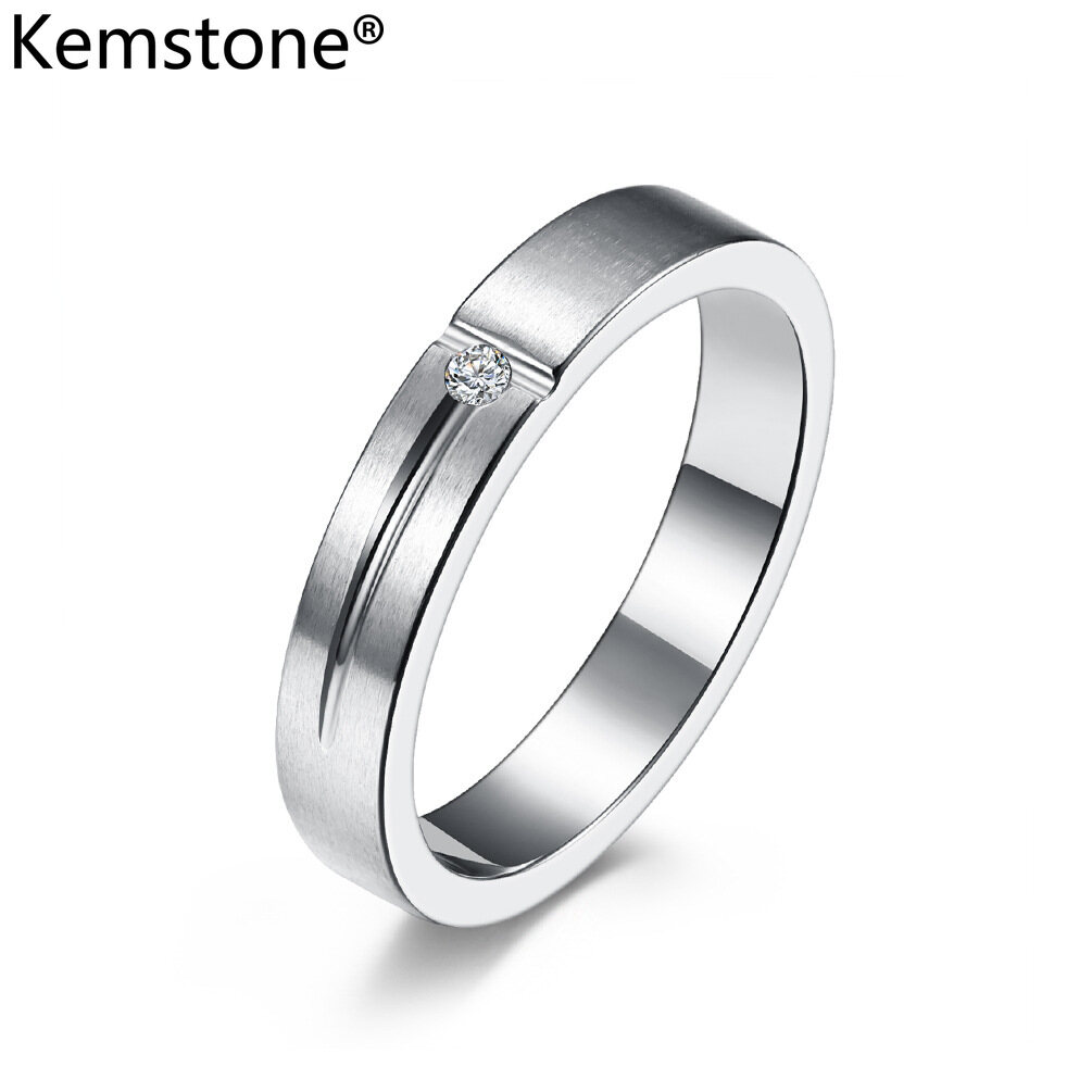 Kemstone Fashion Matte Stainless Steel Silver/Rose Gold Rhinestone Couple Ring for Men Women