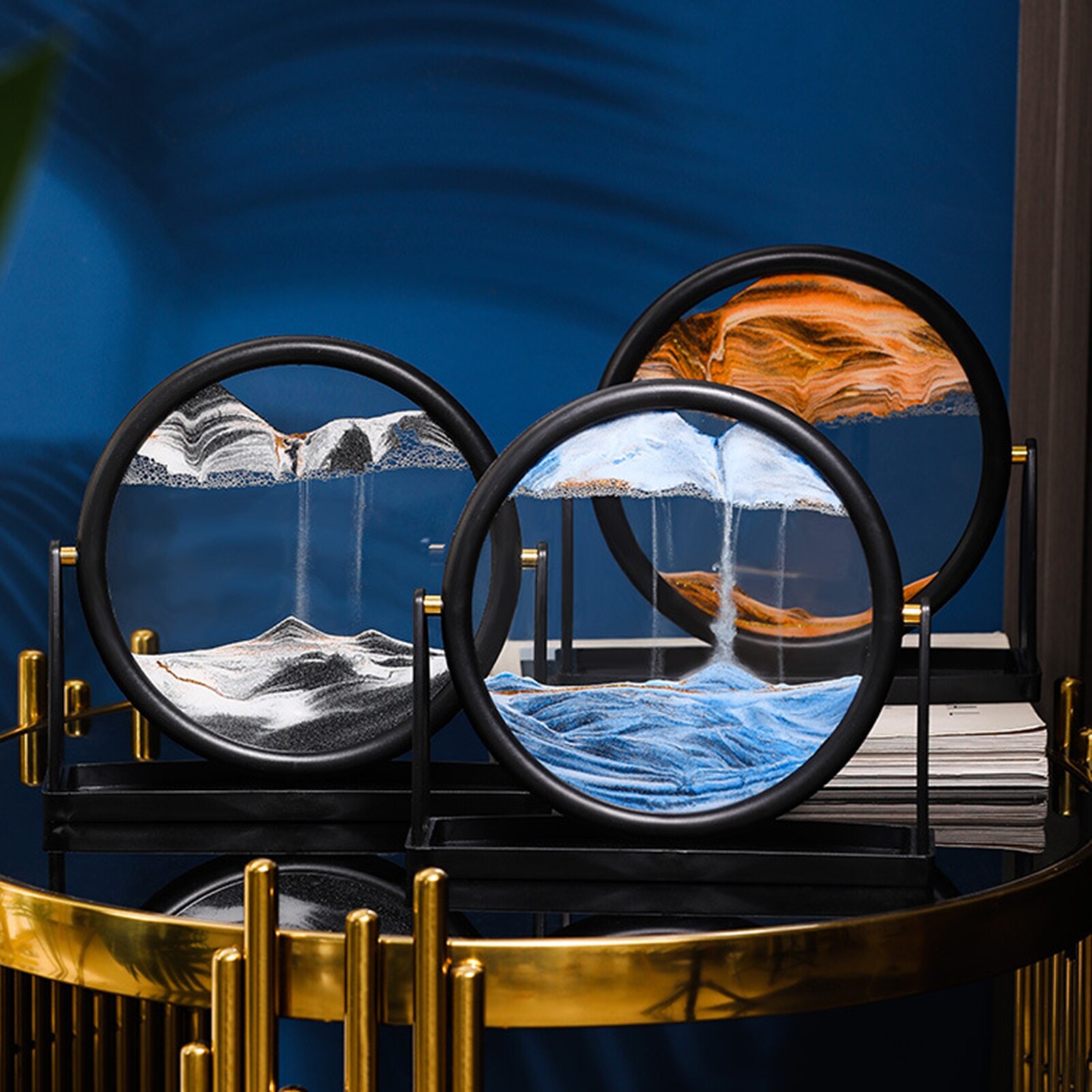Terylin Nice-looking Hourglass Picture Stable Base Glass Decorative 3D Moving Sand Craft for Home