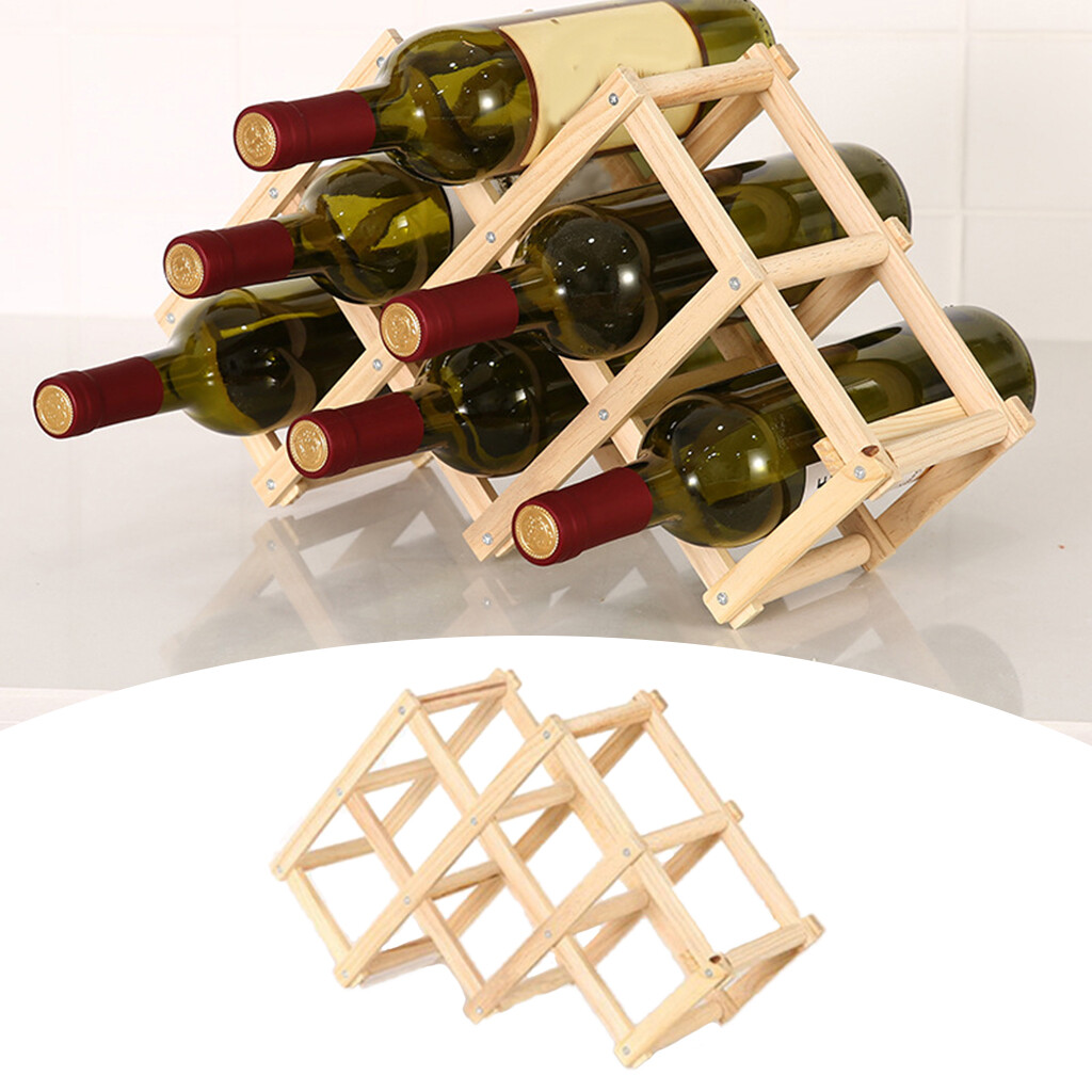 Blesiya Folding Wood Wine Rack Display Table Bottle Storage for Countertop Kitchen