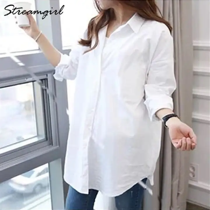 White cotton blouses plus size Clearance