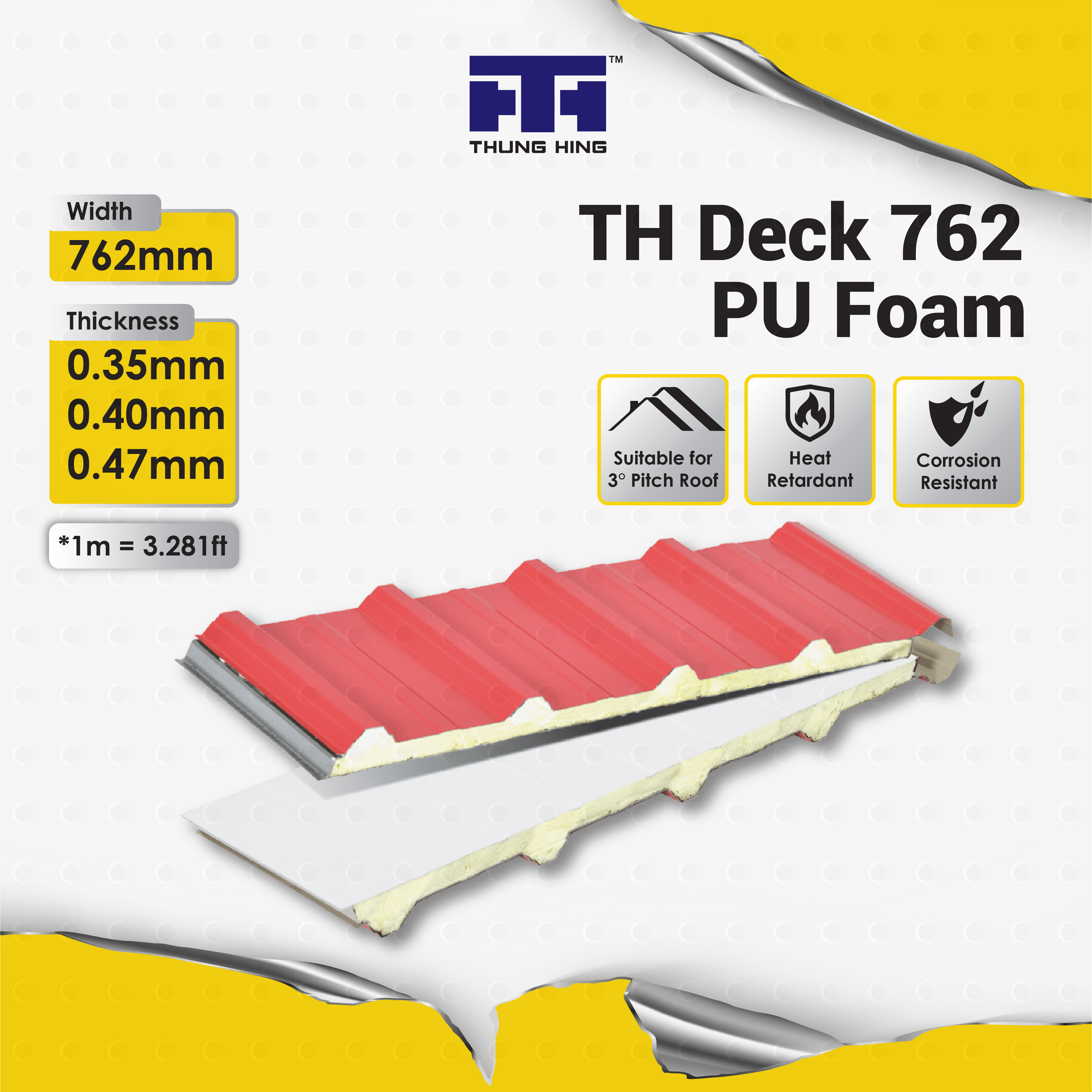 [DIRECT MANUFACTURER] Thung Hing TH DECK 762 PU FOAM Metal Deck Metal