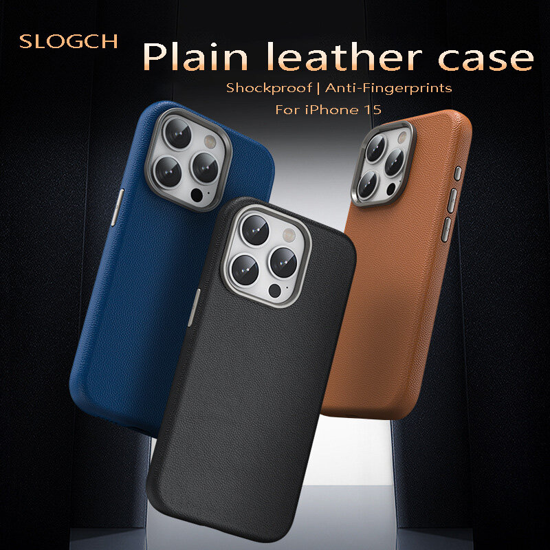 MagSafe Magnetic attraction Plain leather phone case for iPhone15 Pro Max protective case for iPhone15 Pro 15Plus full package shockproof phone case