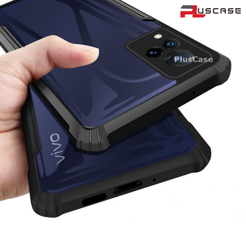 PlusCase for Vivo V21 5G Case Air Cushion Hard Crystal Clear Back Soft Border Shockproof Full Protection Phone Casing