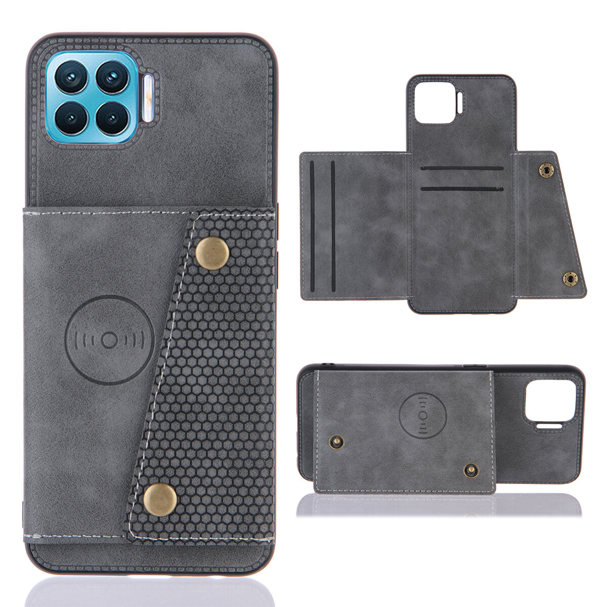 for OPPO A73 A93 F17 Pro Leather Case Multiple Folio Flip Cover Wallet Back Case Shell, can work with Car Mount, Hidden ID Credit Card Slot Holder, Retro Metal Button Clasp, Stand Support