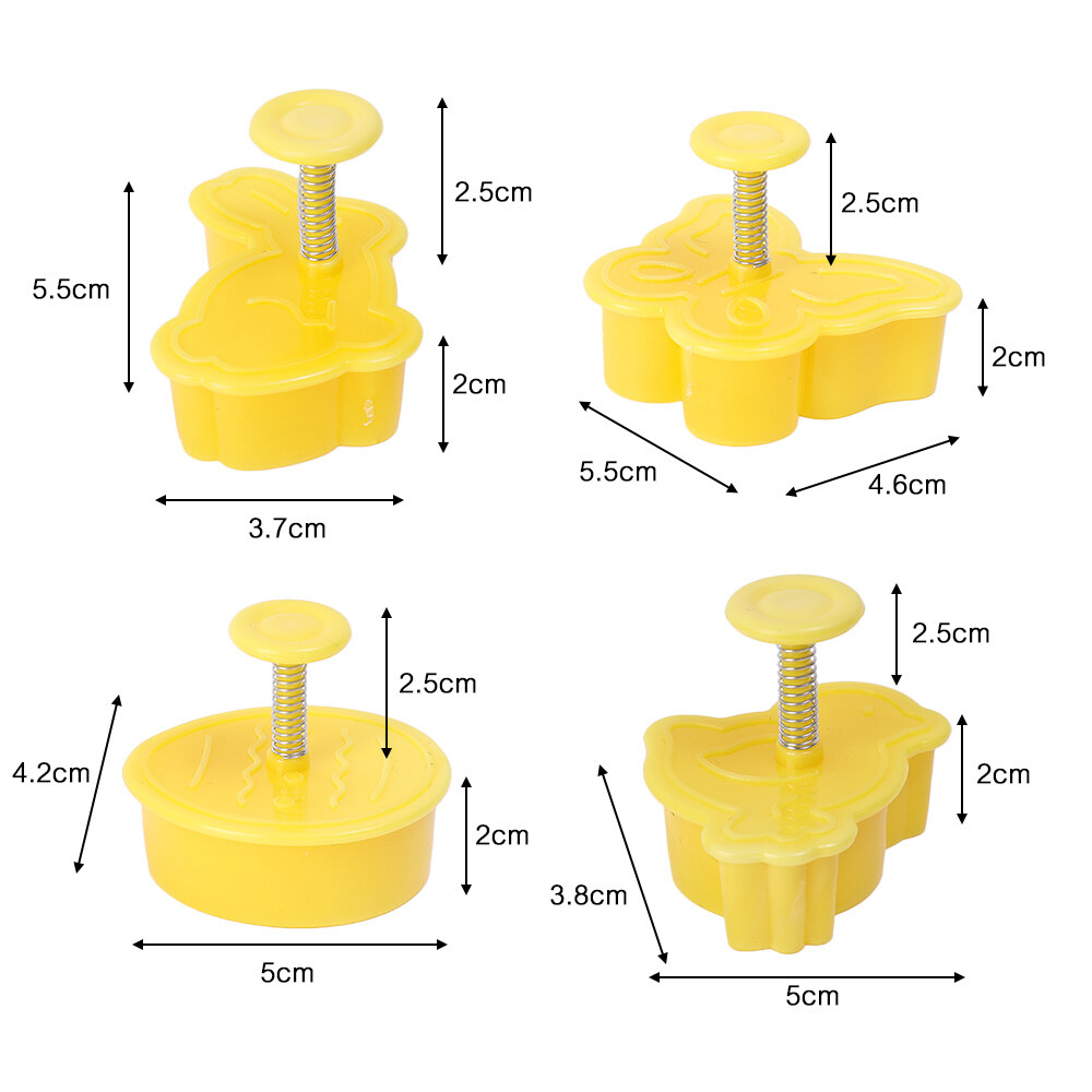 YESPERY 4Pcs/Set Easter Biscuit Cookie Cutter Egg Rabbit Chick Butterfly Plastic Plunger Fondant Pastry Set Mold Decor Baking Tools
