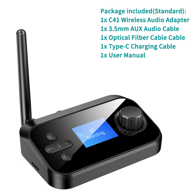 DISOUR C41 Multi-Function Bluetooth Audio Transmitter Receiver 3.5mm AUX Optical Coaxial Stereo Wireless Adapter DAC Converter With LED Display Antenna For TV PC Car Amplifier